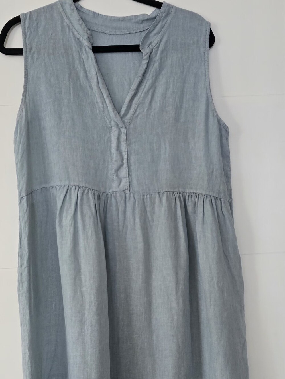 New Mode SRL Italy 100% Linen Tiered Sleeveless Midi Dress Blue Boho Lagenlook